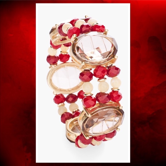 Chico's Jewelry - Chico’s Jen RED AND GOLD STONE STRETCH BRACELET